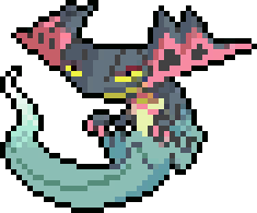 pixel party sprite of dragapult. it's rocking back and forth